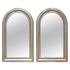 Pair of French Louis Philippe Style Arched Silver Gilt Mirrors