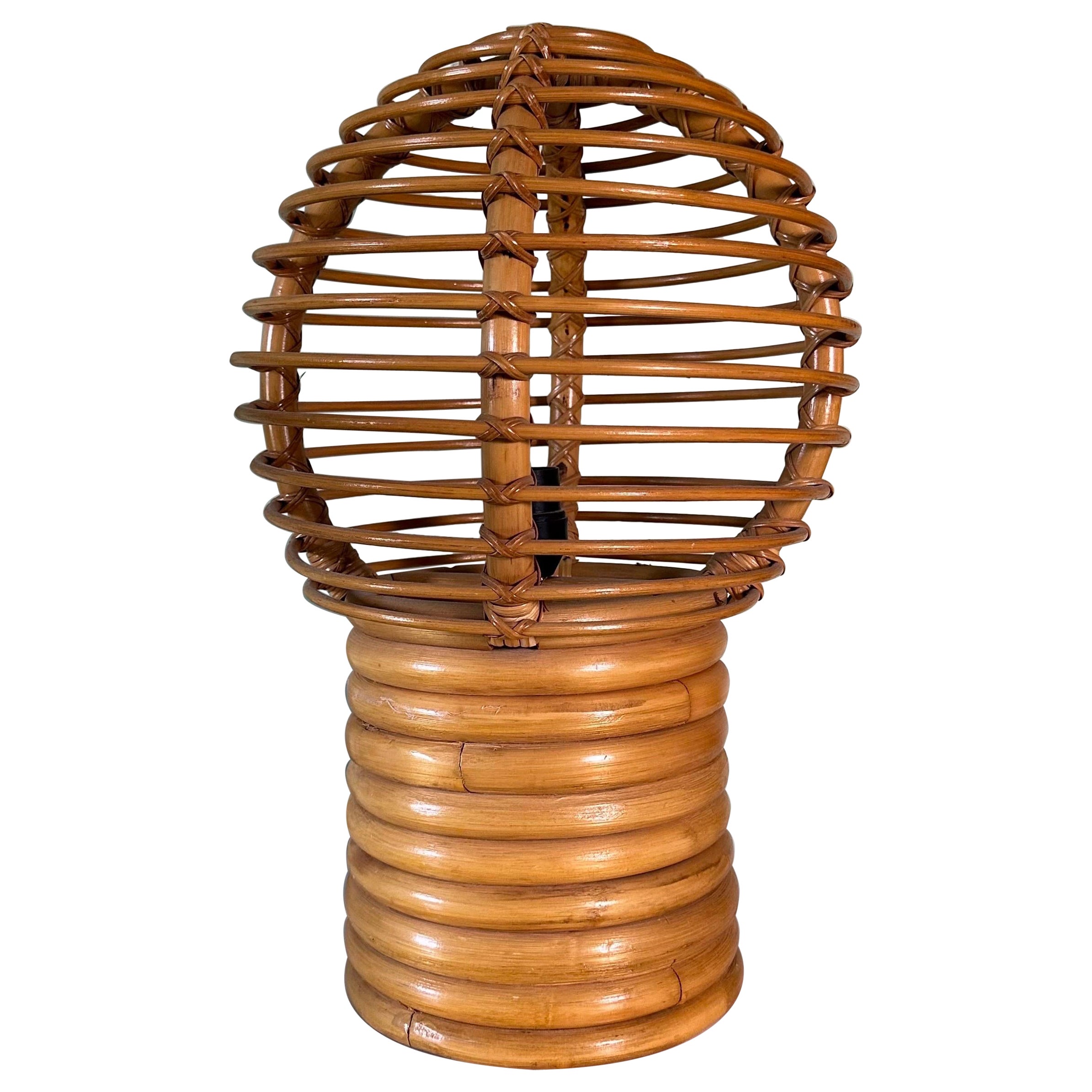Vintage Large Rattan Caged Globe Table Lamp
