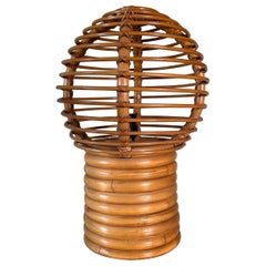 Vintage Large Rattan Caged Globe Table Lamp
