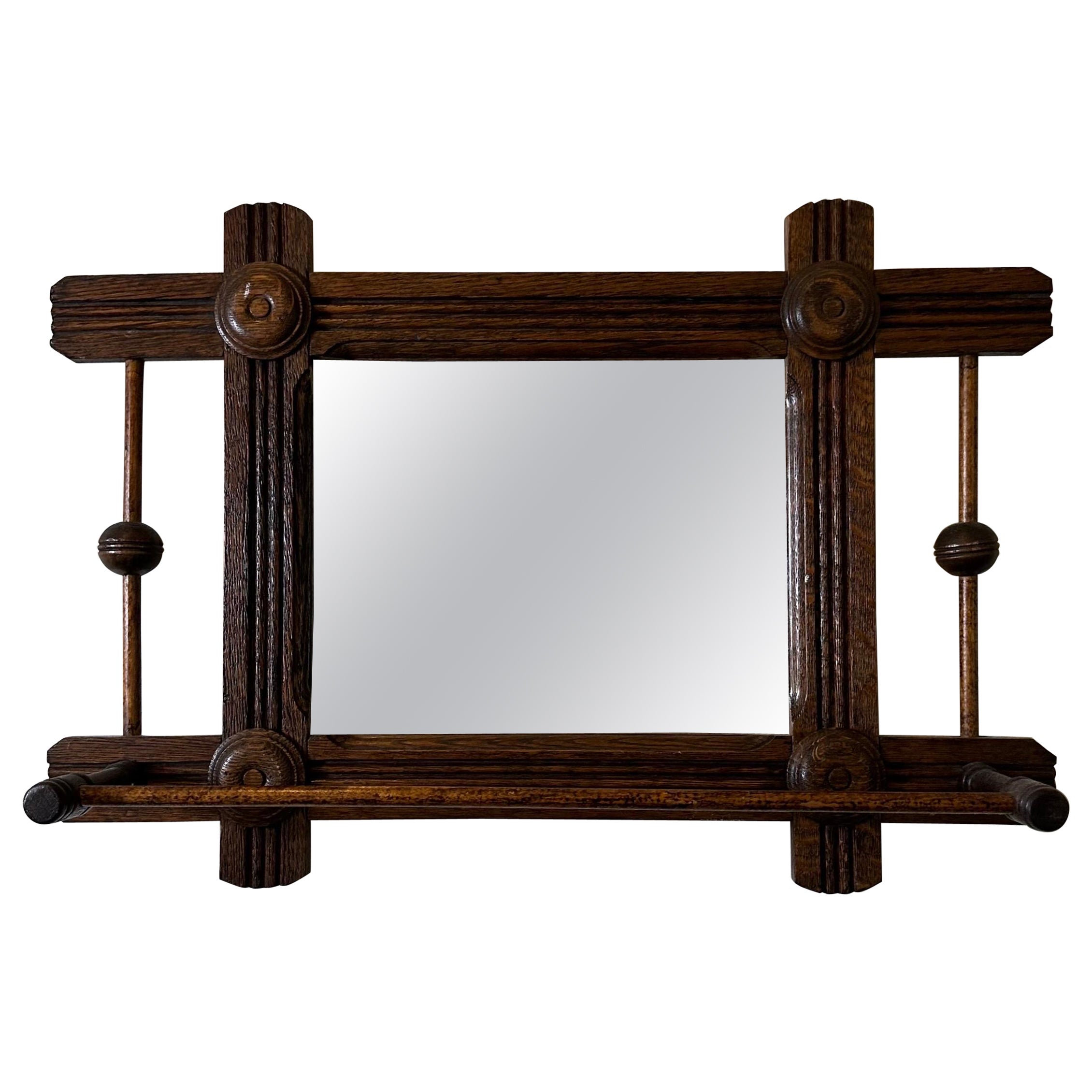 Antique Mirror in legno Deco con barra di sospensione