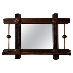 Antique Art Deco Wood Shaving Mirror with Hanging Bar