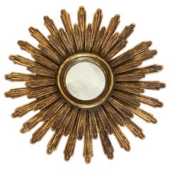 French Gilt Wood Sunburst Mirror Two Dimensional , C.1950s