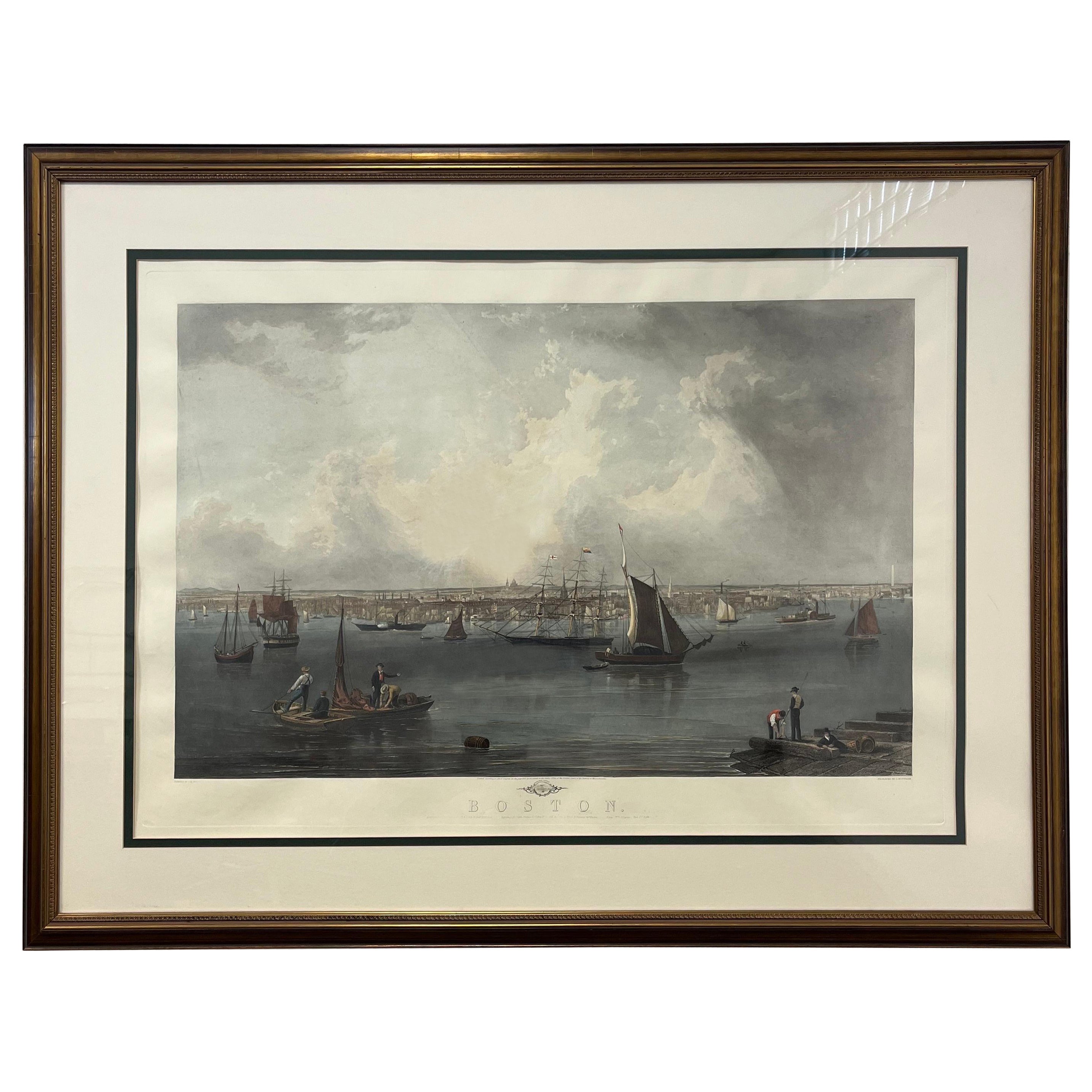 Grand Boston nautique gravé par C. Mottram d'après l'aquarelle de J.W. Colline en vente