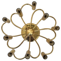 Vintage Mid-Century Style Brass Spiral 10 Arm Flush Mount German, 1980s