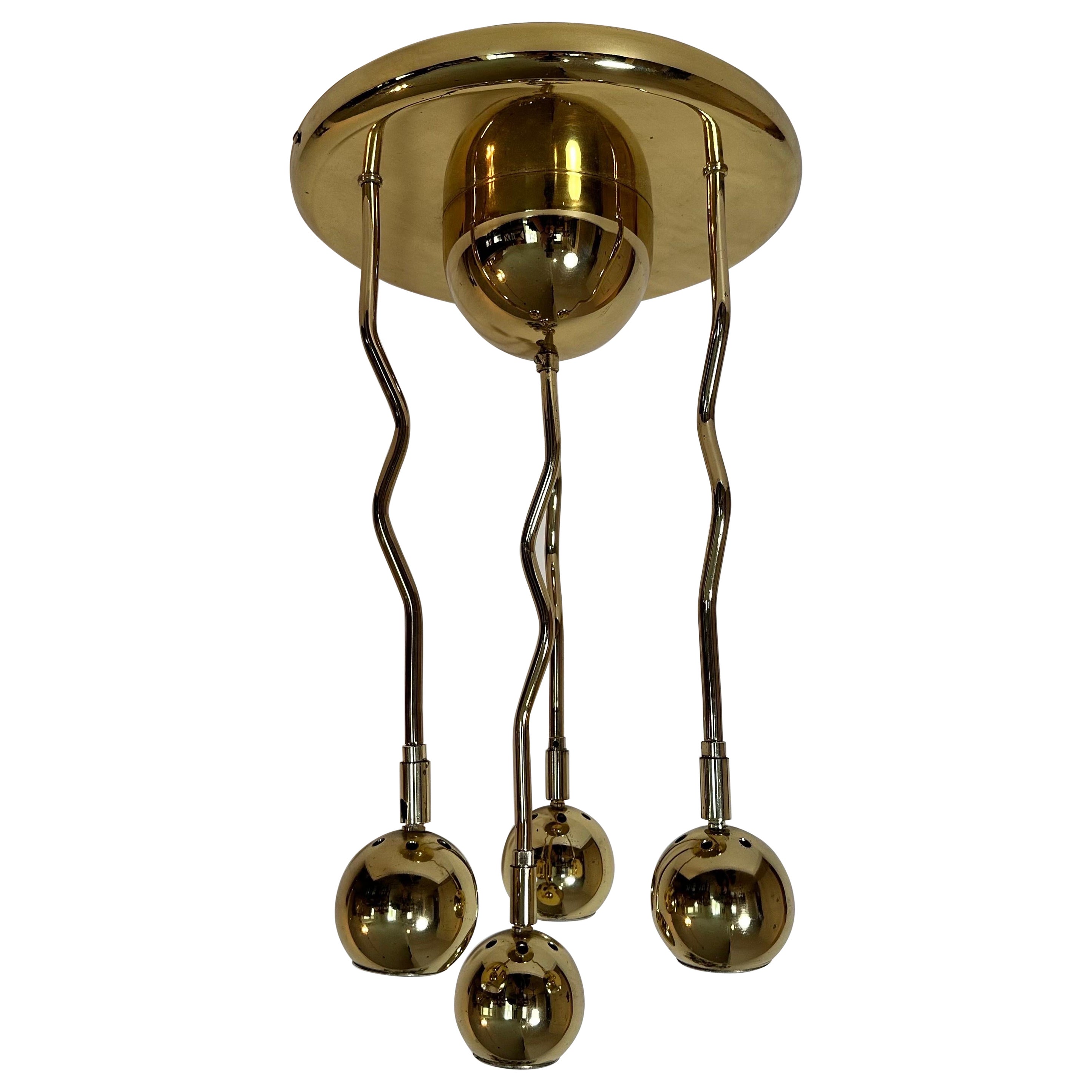 Lampada da incasso in ottone post-moderna vintage degli anni '80 con 4 bracci a cascata Zig Zag in vendita