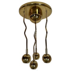 Vintage 1980s Post Modern Brass Flush Mount Light with 4 Zig Zag Cascade Arms