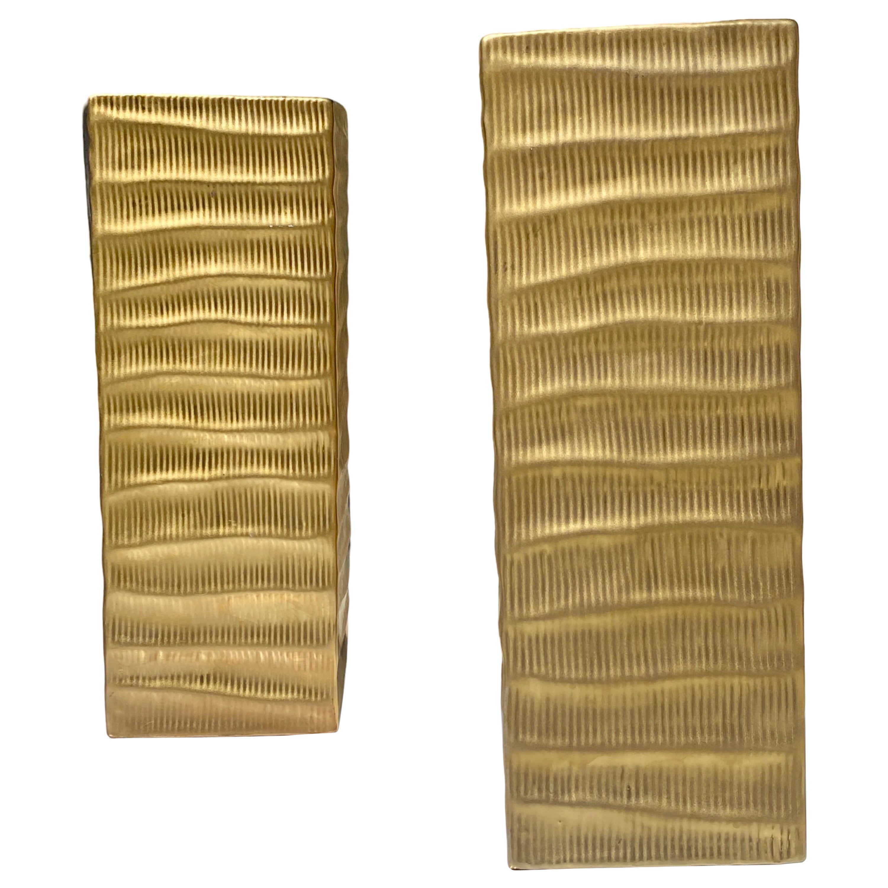 Vaso Scultura Moderna Grattacielo Oro Opaco Coppia
