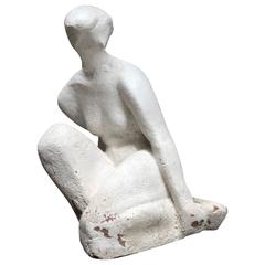 Modernist Terracotta Seated Female Nude Sculpture