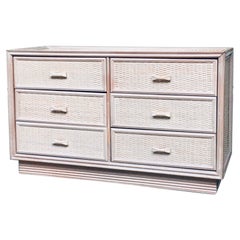 Vintage 1980's Design Washed Rattan Chest of Drawers