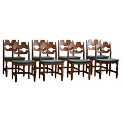 Set of 8 Henning Kjærnulf "Razorblade" Dining Chairs in Oak & Mohair, 1960s