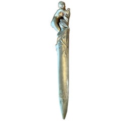 Victorin Sabatier : Art Nouveau old gilt patinated bronze letter opener C.1900
