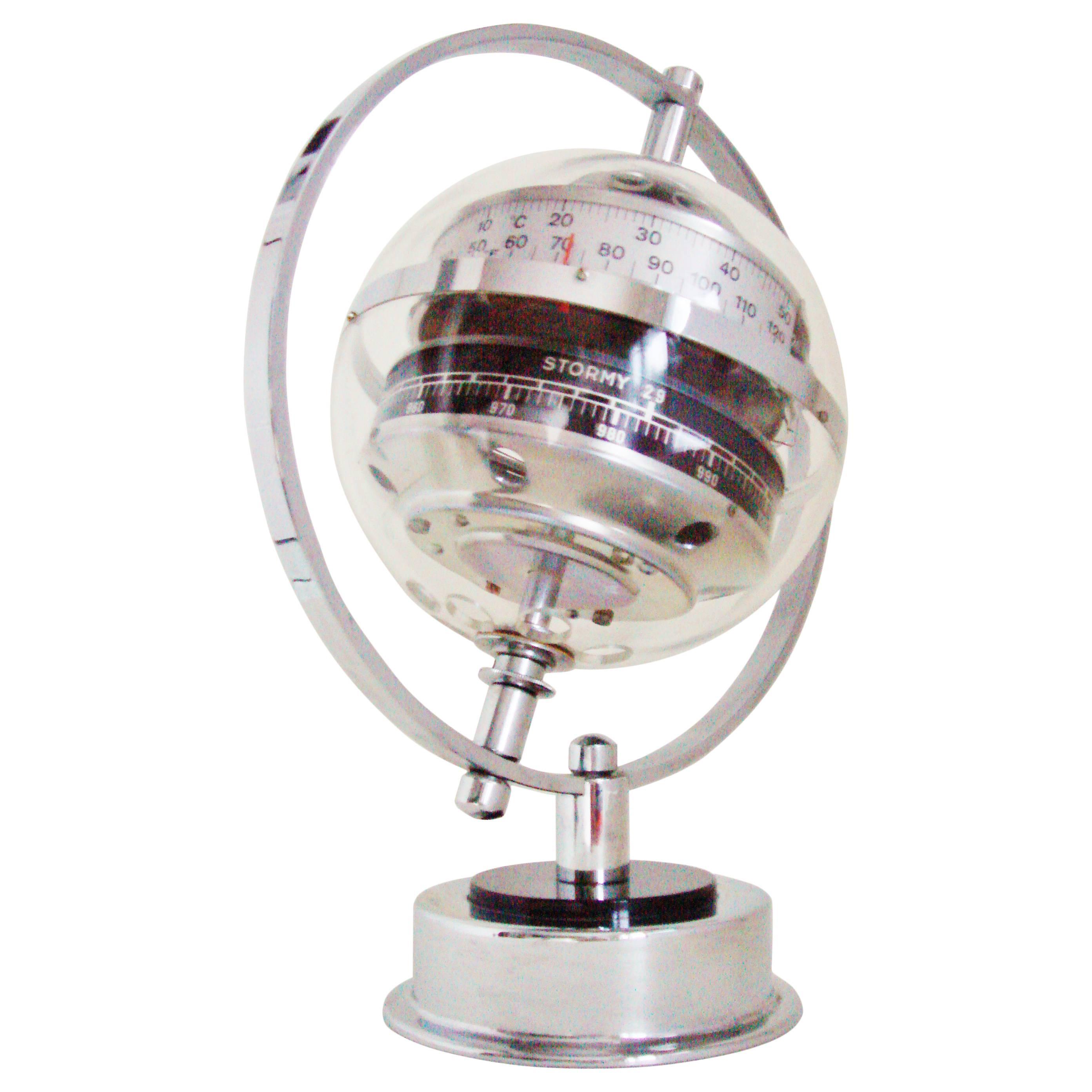 West German Space Age Chrome and Lucite Planet Desktop Weather Station by Huber