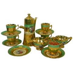 Vintage Le Mieux France Lem14 Pattern 15-Piece Chocolate Set Gold Encrusted Green People