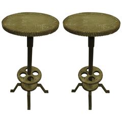Vintage Unique Pair of French Mid-Century Modern Industrial Style Side / End Tables