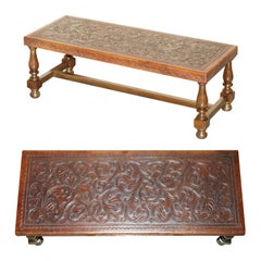 EXQUISITE 1960's ANGEL PAZMINO ATTRIBUTED BROWN LEATHER EMBOSSED COFFEE TABLE