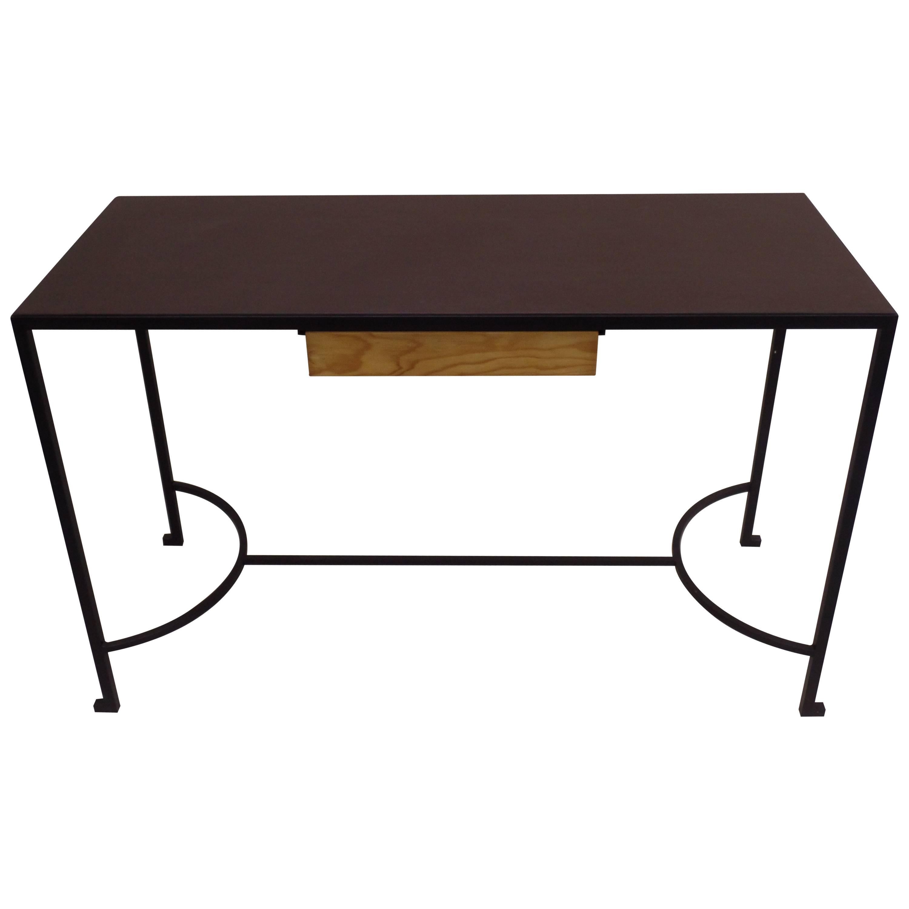 French Mid-Century Modern Iron & Leather Desk / Console Attr. Marc Duplantier