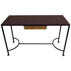 French Mid-Century Modern Iron & Leather Desk / Console Attr. Marc Duplantier 10
