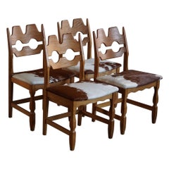 Henning Kjærnulf, Set of 4 "Razorblade" Chairs in Oak & Cowhide, 1960s