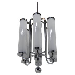 Rare Large Bauhaus Chrome-Plated Tubular Chandelier, 1930s