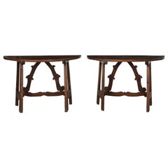 Pair of Italian Period Baroque Walnut Demi-Lune Console Tables, circa 1680