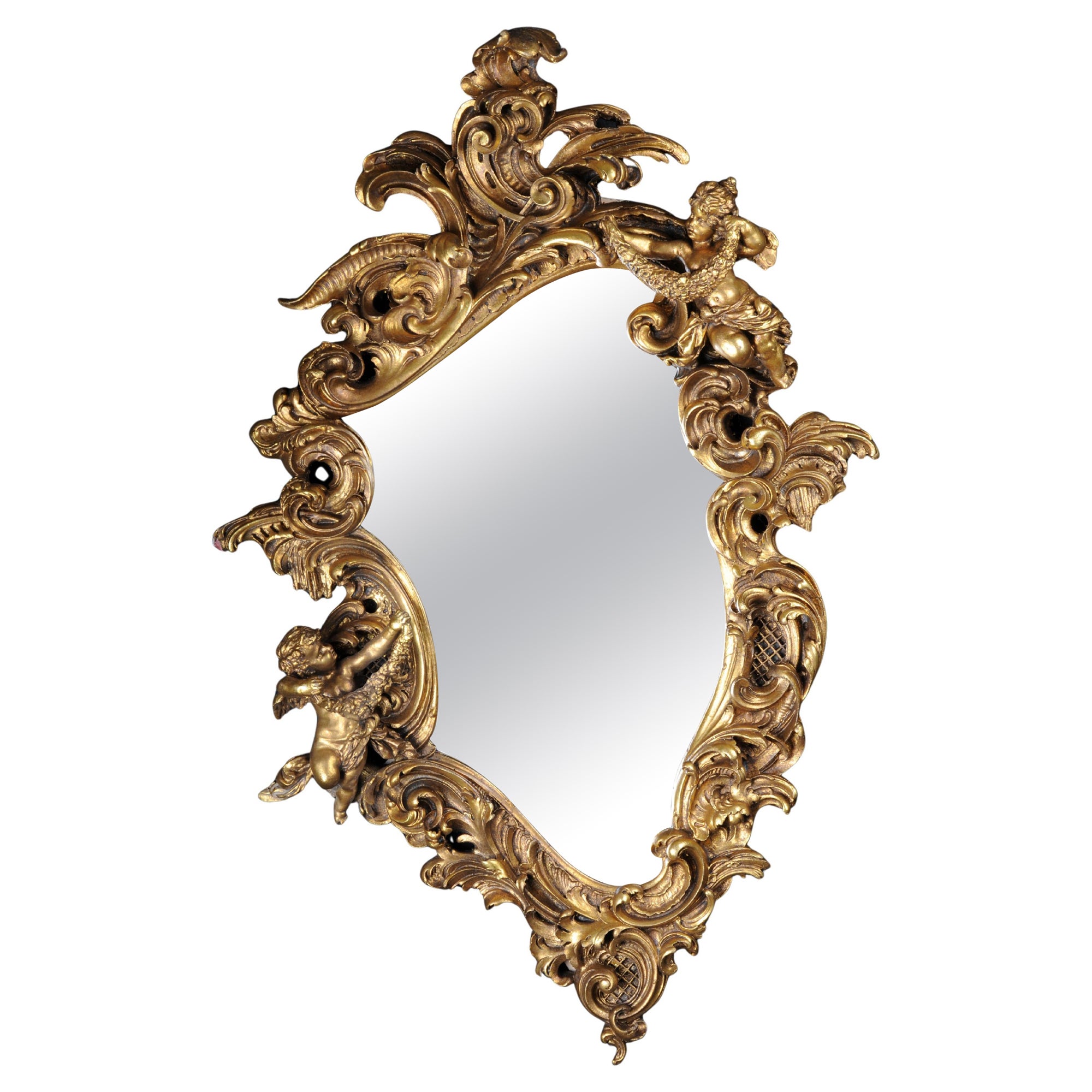 Decorative Rococo / Baroque Wall Mirror with Putto, Gilded