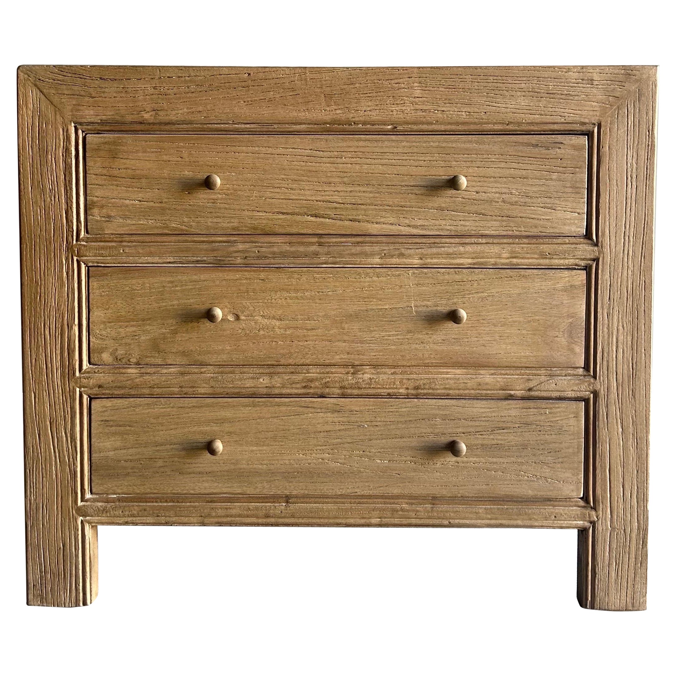 Ollie 3 Drawers Reclaimed Elm Wood Nightstand in Natural Finish