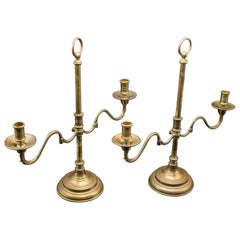 Par De Candelabros Articulados Antiguos, Ingleses, Latón, Candelabros, Victorianos