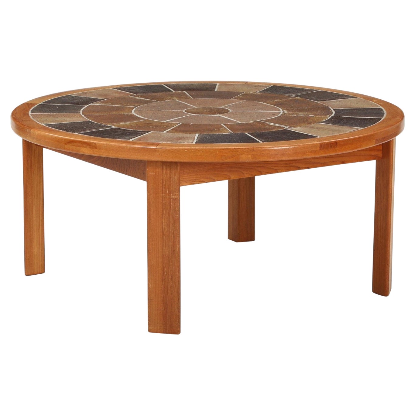 Circular Teak + Tile Coffee Table by Haslev