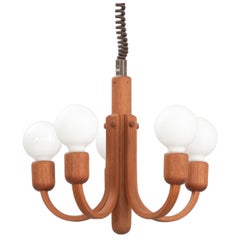 Vintage Retractable Five Point Teak Chandelier by Domus