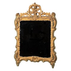 Antique French 19th Century Louis XV Gold Leaf Mirror, Olive Green Background