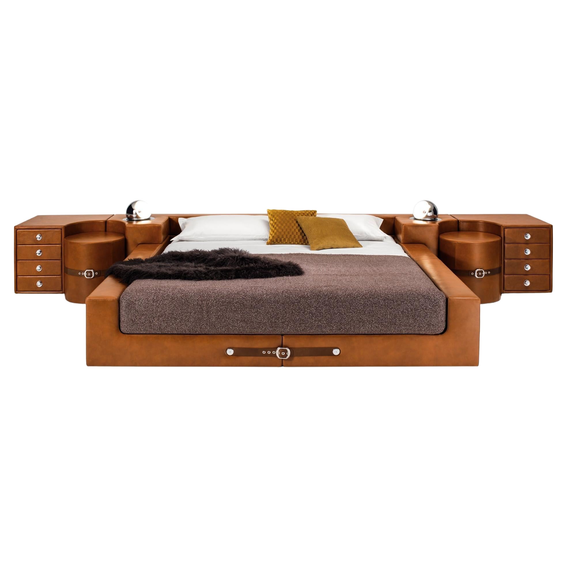 'Tucroma' Leather Bed and Nightstands by Guido Faleschini for i4Mariani, Italy