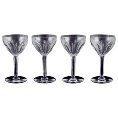 Val St. Lambert, Belgium. Four large Art Deco red wine glasses in crystal.