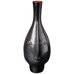 Large Black Stoneware Vase Signed by DaLo