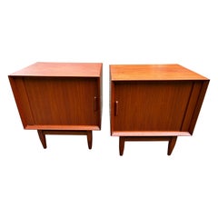 Danish Teak Tambour Door Nightstands by Falster