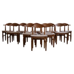 Danish Modern, Set of 12 Dining Chairs in Oak & Hessian, Henning Kjærnulf, 1960s