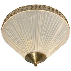 Small Finnish Flush Mount Model 1241 in Brass & Synthetic Textile, Valinte 1950