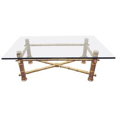 Gilt Wood Faux Bamboo Cocktail Table with Thick Glass Top Gilt Wood Faux Bamboo Cocktail Table with Thick Glass Top