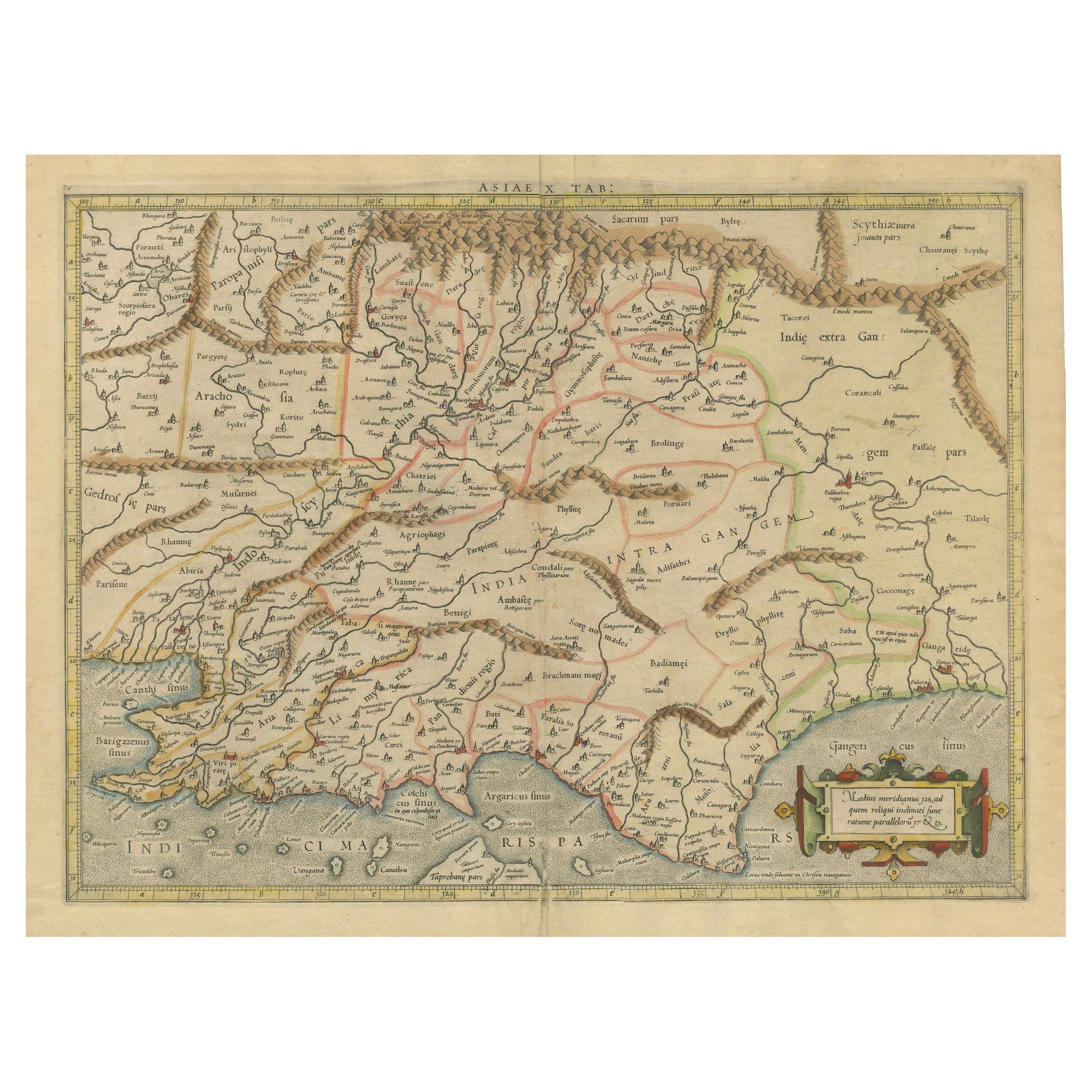 Ancient Course of the Ganges: A First Ptolemaic Map of India by Mercator, c.1584