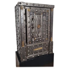 18th Century Wrought Iron Italian Hobnail Antique Safe Strong Box Cabinet