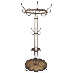 French Art Nouveau Wrought Iron Hall Tree with Umbrella Stand