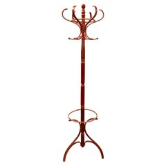 1980s Wooden Coat Rack in Mahogany Thonet Style with Metal Lower Hoop