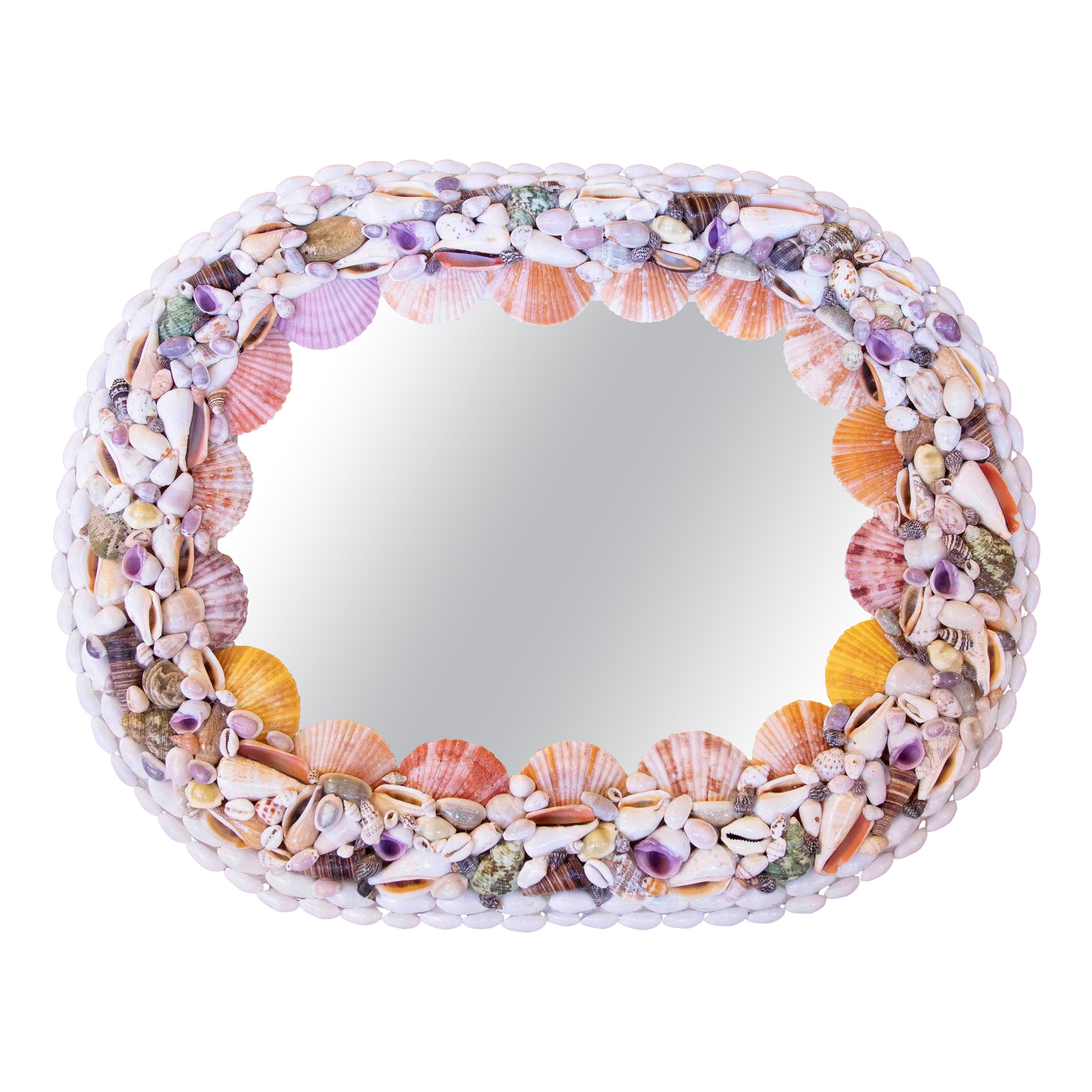 1970s Natural Seashells Oval Wall Mirror