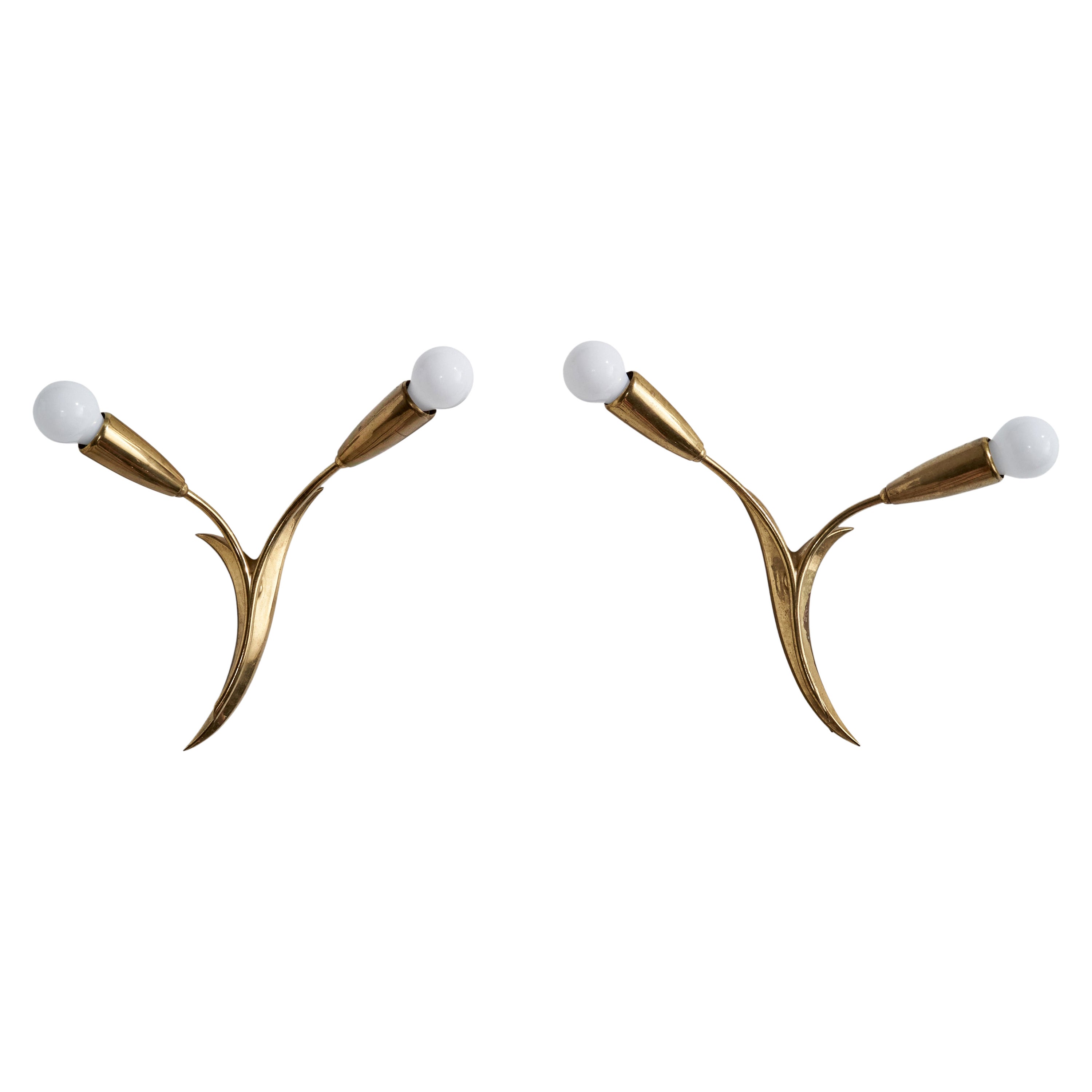 Austrian Designer, Wall Lights, Brass, Austria, 1950s
