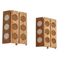 Schwedischer Designer, Wall Lights, Kiefer, Stoff, Schweden, 1980er