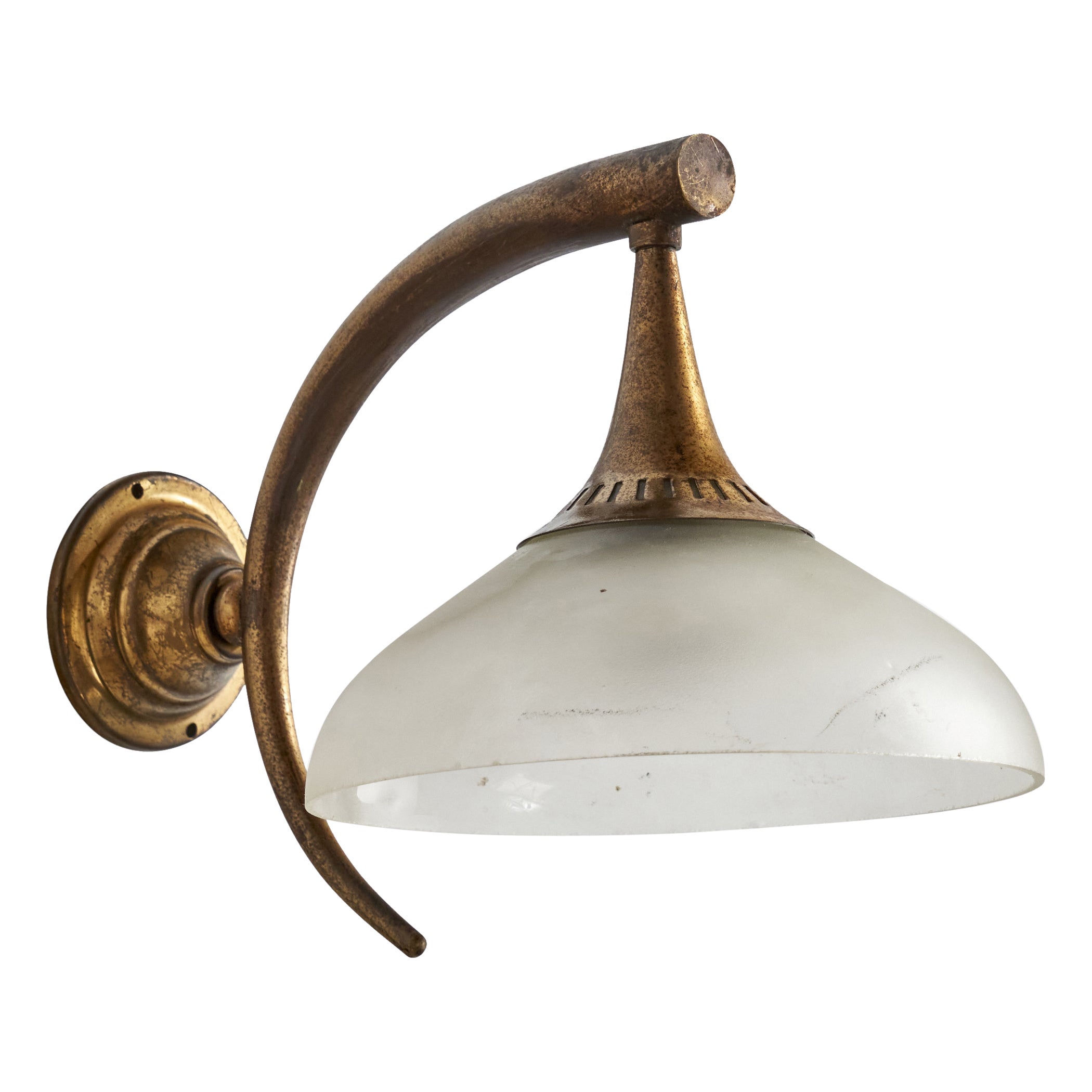 Lampada da parete di design italiano, ottone, vetro, Italia, anni '1930