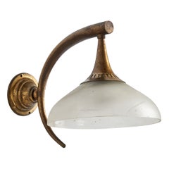 Italian Designer, Wall Light, Brass, Glass, Italy, 1930s