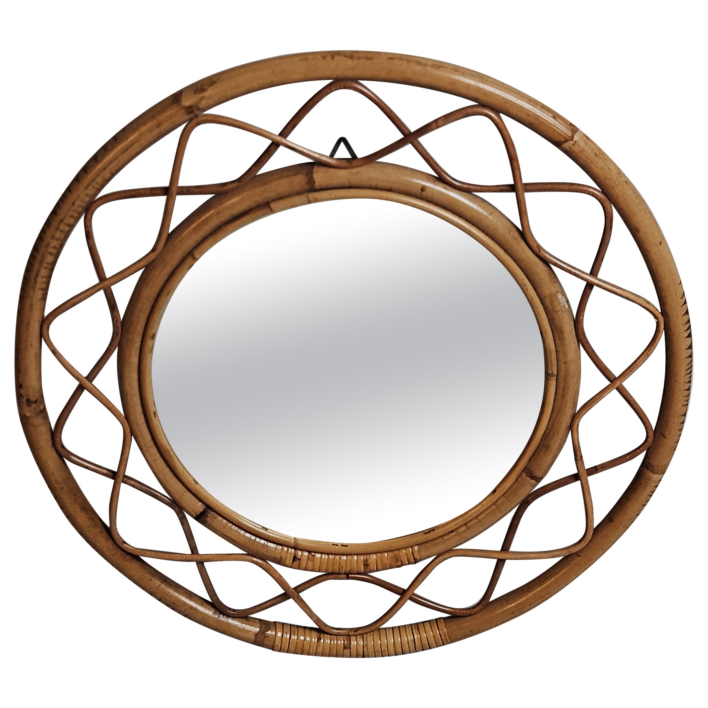 Swedish modern bamboo wall mirror by unknown designer, 1950s Swedish modern bamboo wall mirror by unknown designer, 1950s