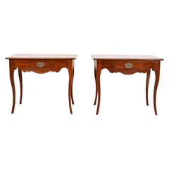 Drexel French Provincial Louis XV Cherry Wood Nightstands or Side Tables, Pair