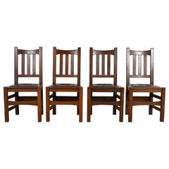 Stickley Brothers Antique Mission Oak Arts & Crafts Dining Chairs, Set of Four