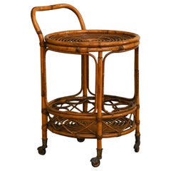 Set of bamboo cane cart and circular side table, 1960s